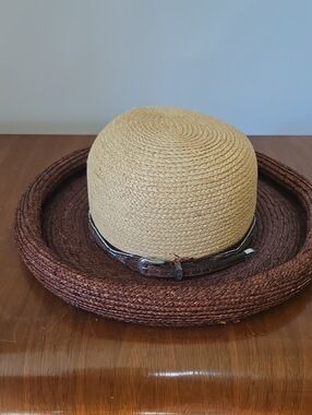 Donewell Vintage Two-Tone Straw Sun Hat with Brown Band